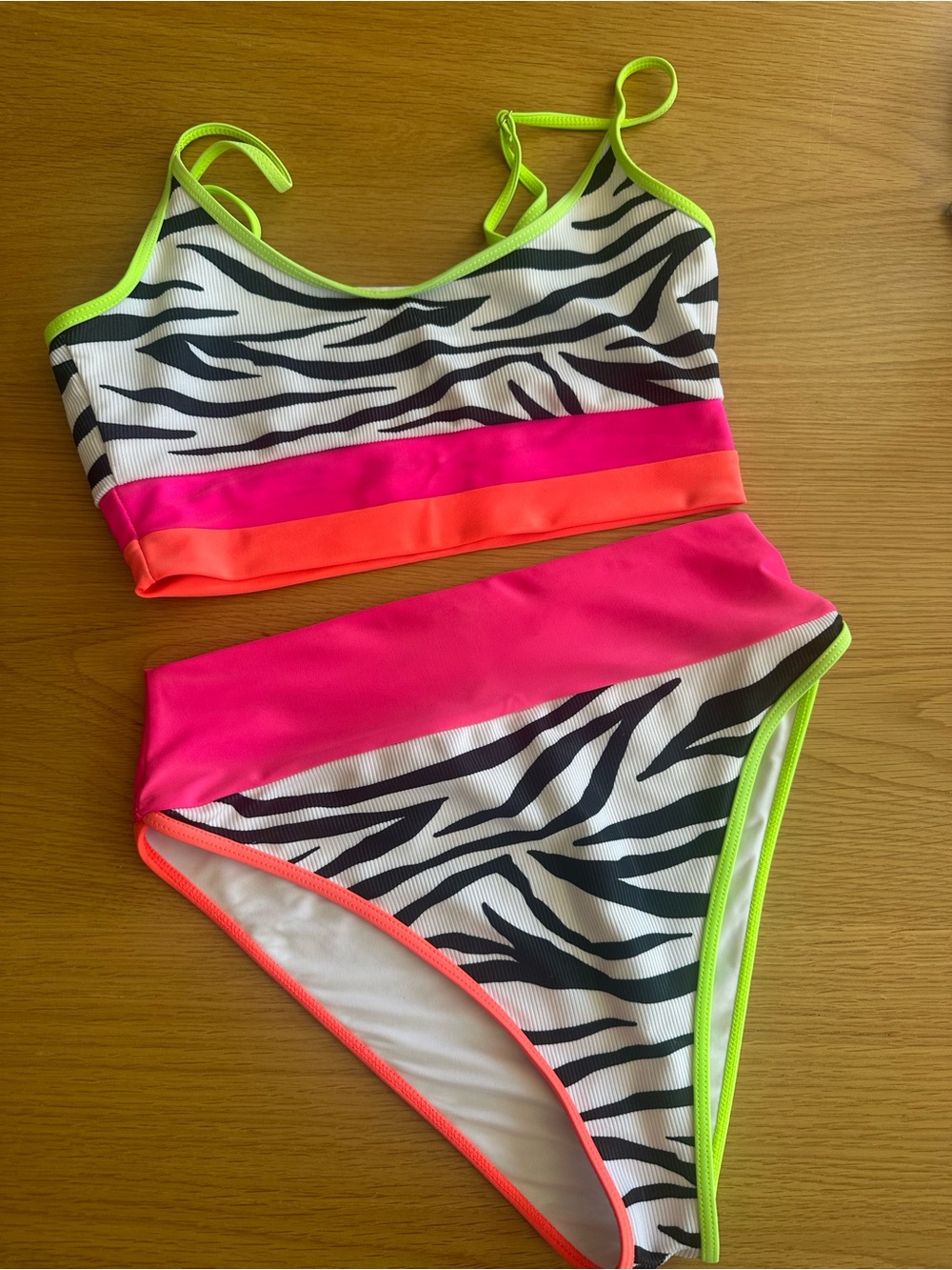 Size large Beach Riot White zebra Bikini Top/bottom w/ Neon Lime & Coral